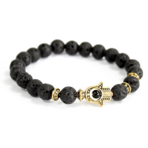 Gold Hamsa / Lava Stone – Gemstone Bracelet