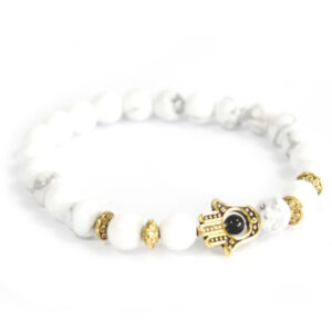 Gold Hamsa / White Stone – Gemstone Bracelet