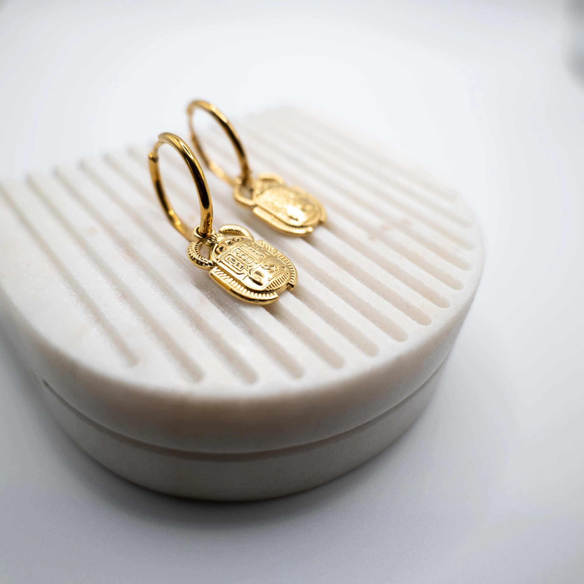 18K Gold Plated Scarab Hoops - Image 2